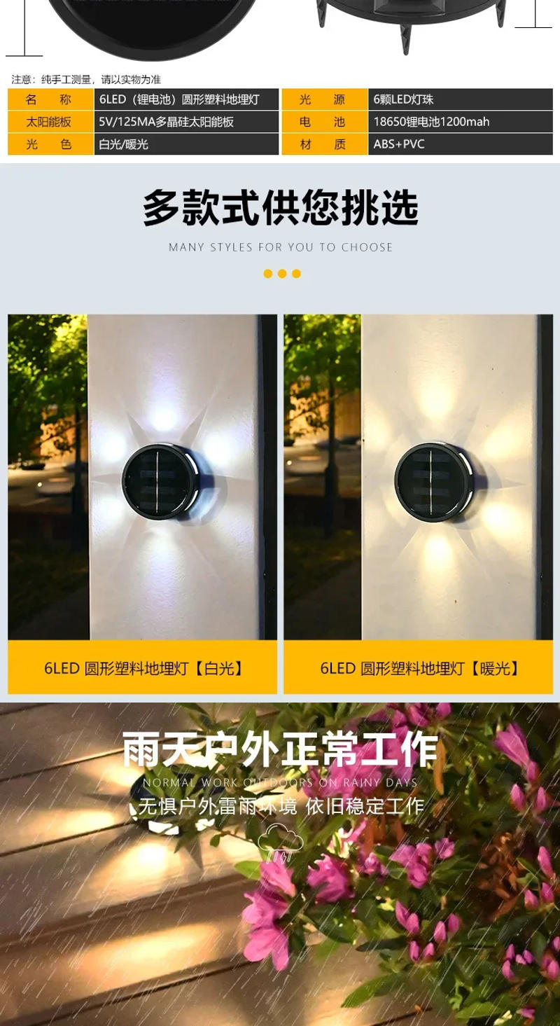 Description Picture 4 of item6LEDs Solar Light Outdoor Waterproof Led Lights Garden Decorations Solar Lamp for Pathway Yard Walkway Underground Light