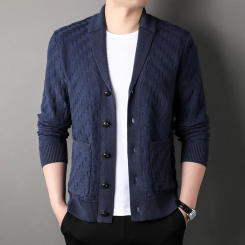 MLSHP Cardigan V Collar Mens Sweater Luxury Long Sleeve Solid Color Spring Autumn Single Breasted Computer Knitted Man Jackets