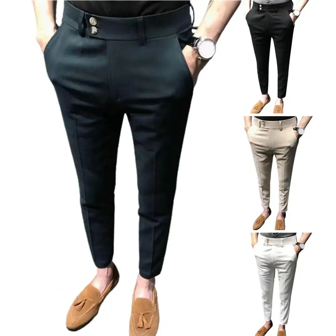 Description Picture 5 of itemSolid Color Close-fitting Pockets Super Breathable Mid Waist Men Suit Pants Men Suit Pants Commute Clothes