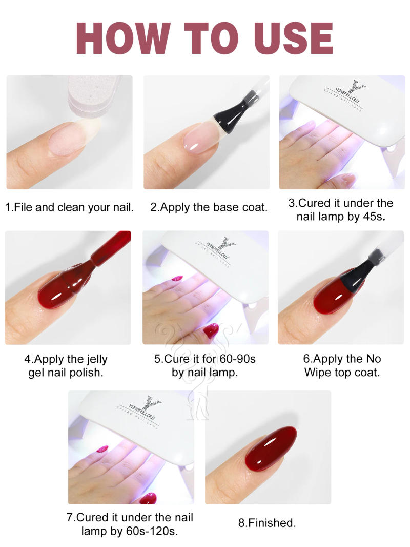 Description Picture 5 of itemYOKEFELLOW 10ml Jelly Nude Gel Nail Polish High Quality Translucent Pink Nail Gel Varnish Soak Off UV Gel Polish Long Lasting