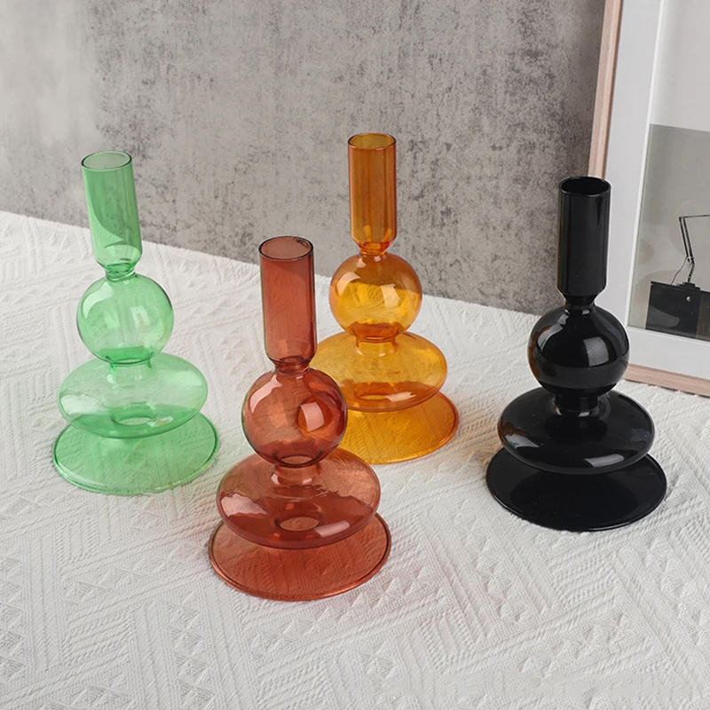 Description Picture 5 of itemRetro Colored Vase Glass Candle Holder Romantic Candlelight Living Room Dining Table Home Decoration Accessories