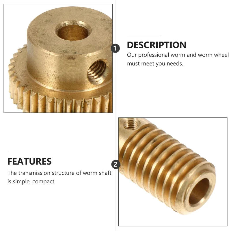 Description Picture 5 of item2 Pcs Turbine Shaft Small Modulus Worm Gear with Wheel Copper Bevel Replacement Accessories