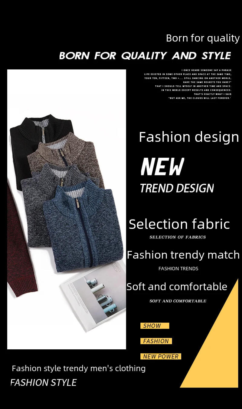 Description Picture 2 of itemAutumn/winter Knit Fleece-lined Thickened Cardigan Sweater For Middle-aged Elderly Men Medium-length Casual Pullovers