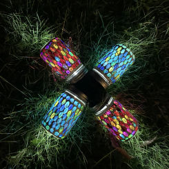 LED Mosaic Solar Light Waterproof Outdoor Solar Hanging Lantern Solar Glass Bottle Jar Table Lamp for Garden Backyard Lawn Party