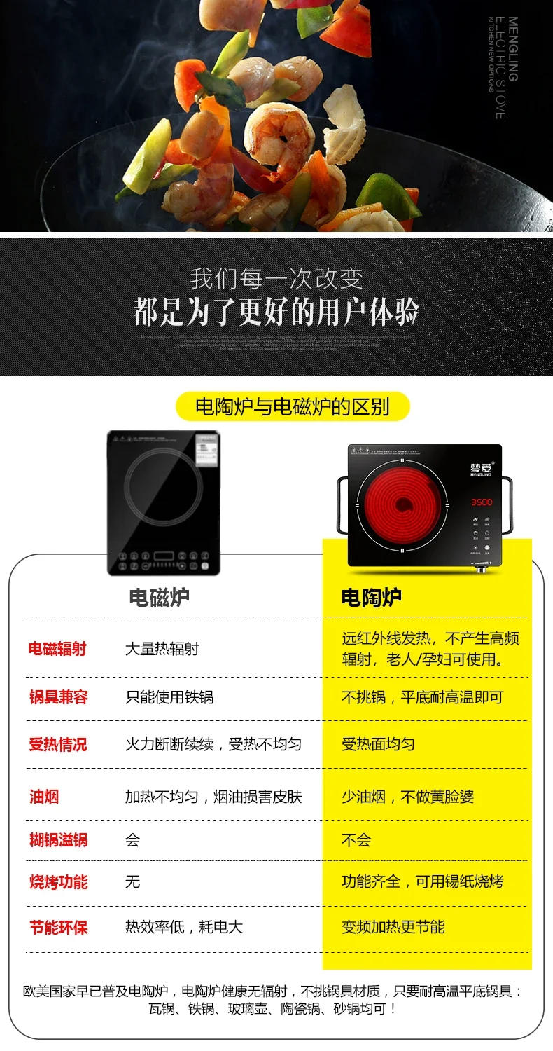 Description Picture 4 of item3500W high-power multi-function electric ceramic stove household far-infrared light wave blasting induction cooker 220V