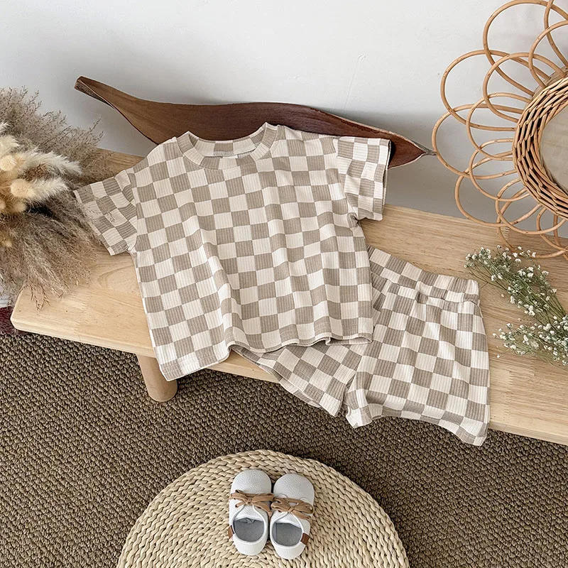 Description Picture 4 of itemMILANCEL New Summer Baby Clothes Set 6M-3T Cute Chessboard Pattern Girls T-shirt +Shorts Korean Version Toddler Casual Suit