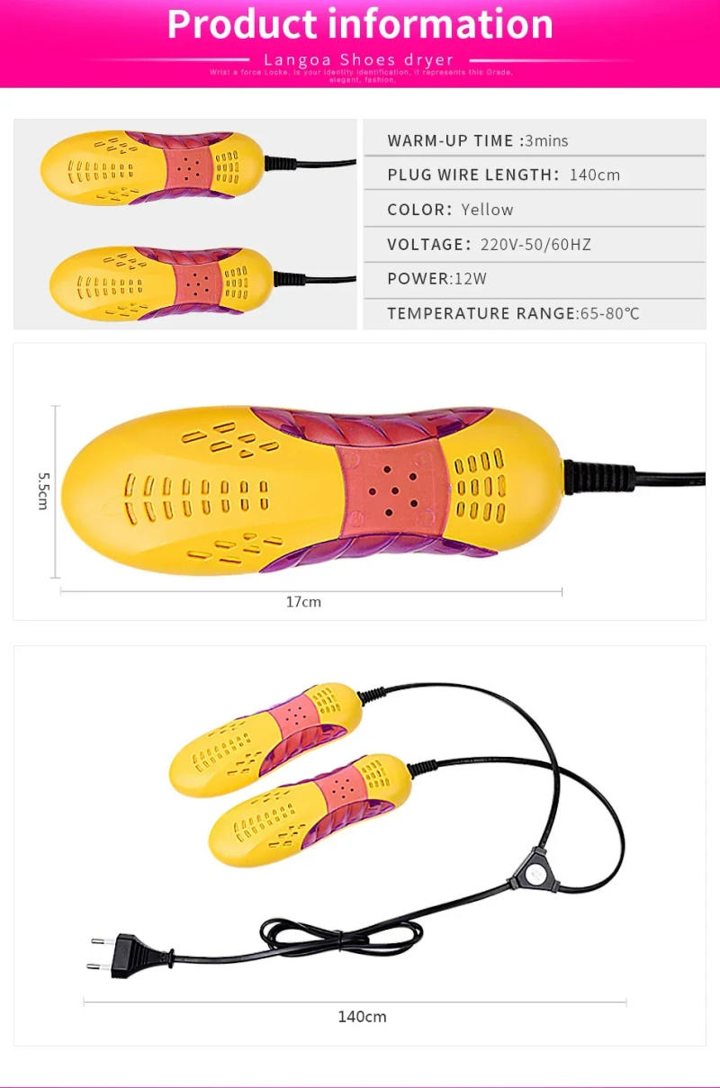 Description Picture 4 of item18W EU Plug Race Car Shape Voilet Light Shoe Dryer Foot Protector Boot Odor Deodorant Dehumidify Device Shoes Drier Heater