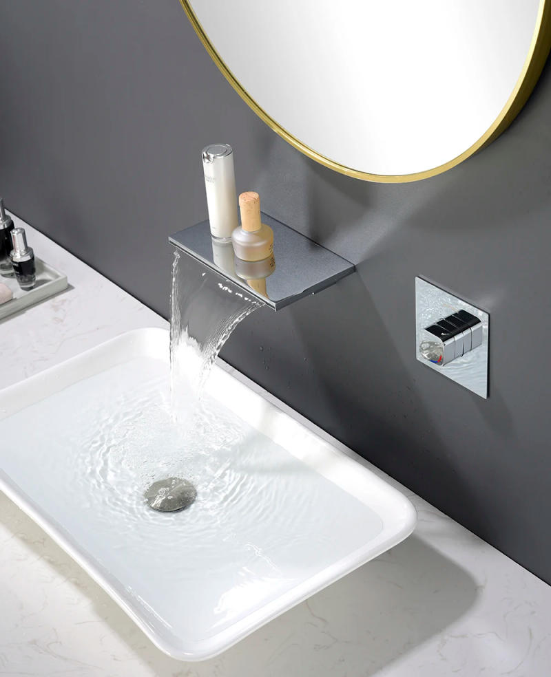 Description Picture 5 of itemSilver In-wall Embedded Concealed Bathtub Faucet, Waterfall Spout, Made of Solid Copper, Hot and Cold Switch GN906TB