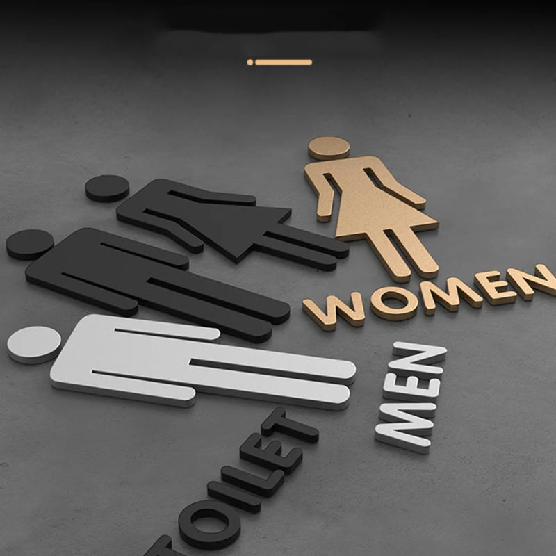 Description Picture 4 of itemMatte Black Gold Toilet Sign Plate Acrylic 3D Wash Room Door Wall Label Sticker Wc BathRoom Signage Board Art Hotel Home Decor