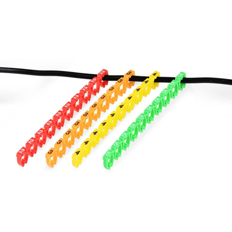 Description Picture 5 of item100pcs/Lot Cable Marker M Type CAT Digital Number Tube Cable Protector 6 Clip Network Ethernet Wire Number Snap Type Color