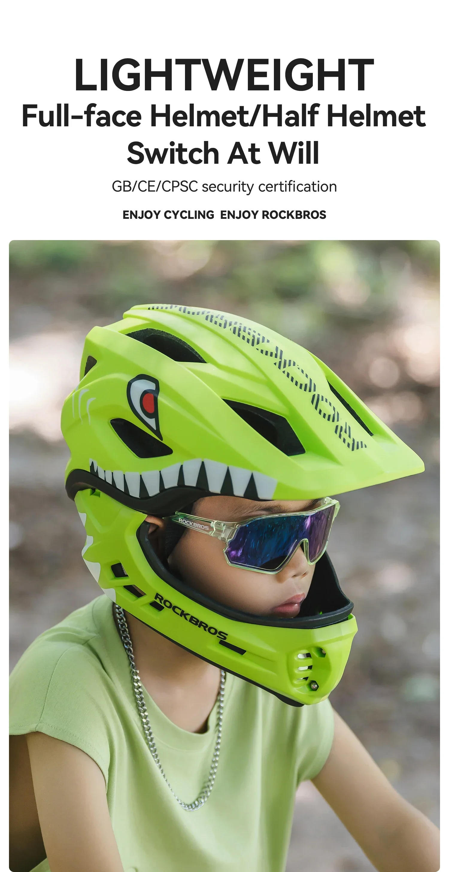 Description Picture 2 of itemROCKBROS Child Cycling Helmets Detachable Full Face Helmet Lightweight Adjustable Bicycle Scooter Helmet Safety Breathable