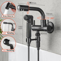 Black Single Cold Faucet Copper Wall Mounted 360 Rotate Bathroom Basin Faucets Mop Pool Tap Outdoor Balcony Silver Invisible Tap