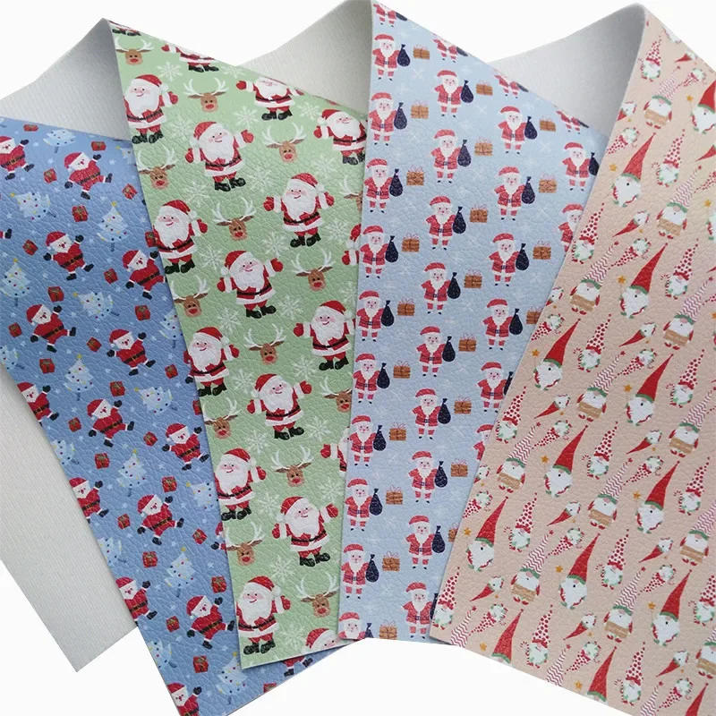 Description Picture 6 of itemChristmas Santa Clauses Printed Litchi Synthetic Faux Leather Vinly Fabric Sheet with Felt Backing Craft Earrings DIY Bows HQ049