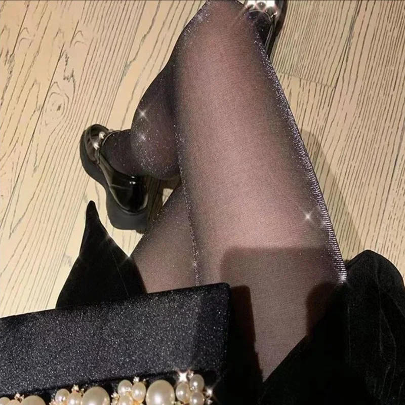 Description Picture 3 of itemShiny Sexy Black Stockings Pantyhose Transparent Tights Charming Women Underwear Glitter Bright Hosiery Ladies Panty Stockings