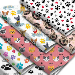 Dog Cat Footprint Pattern Printed Faux Leather Sheets Synthetic Leather Fabric Roll Sewing Materials for Earrings Hair Bow Craft