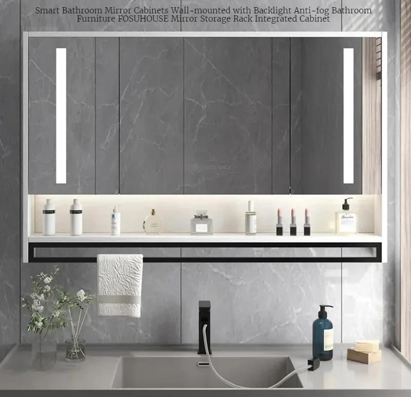 Description Picture 4 of itemSmart Bathroom Mirror Cabinets Wall-mounted with Backlight Anti-fog Bathroom Furniture Mirror Storage Rack Integrated Cabinet F