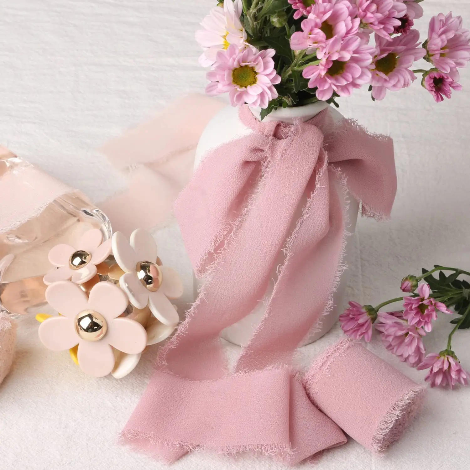 Description Picture 5 of item4CM*5M Handmade Frayed Edged Satin Chiffon Silk Ribbon For Wedding Invitation Wrapping Bouquets Birthday Party Decor Gifts 1