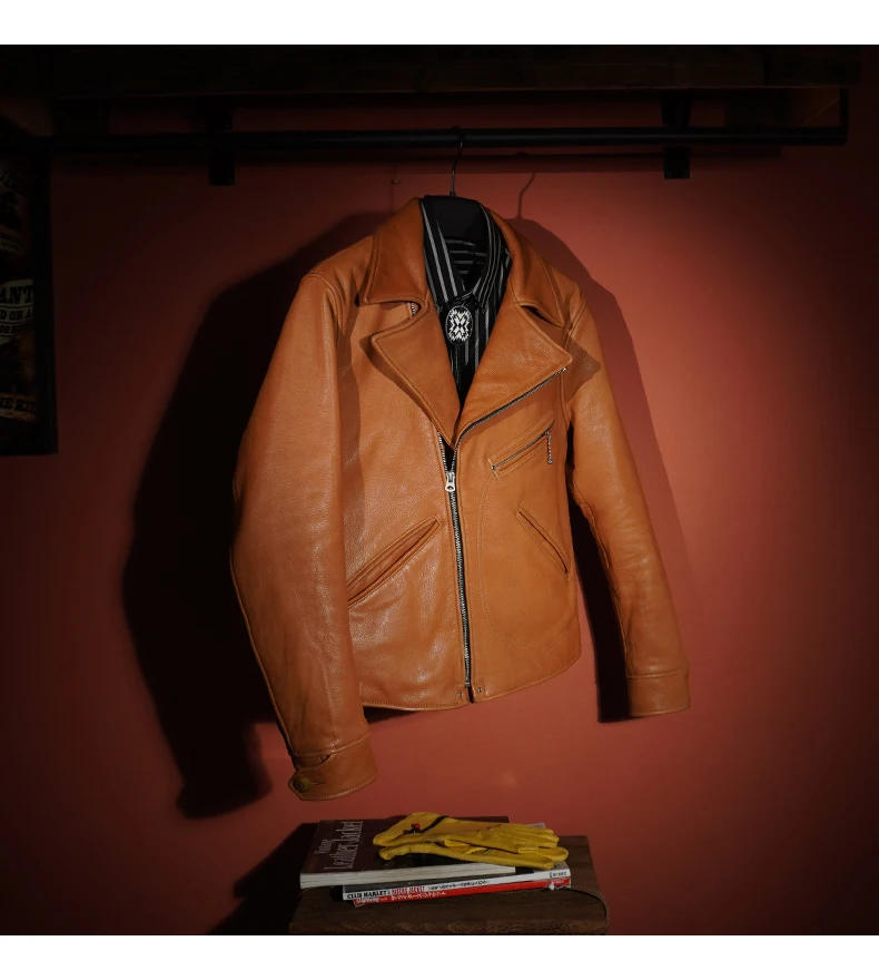 Description Picture 4 of itemReal Deerskin Jackets for Men Genuine Leather Vintage Motorcycle Jacket Men's Coat Diagonal Zipper Soft Natural Leather Clothes