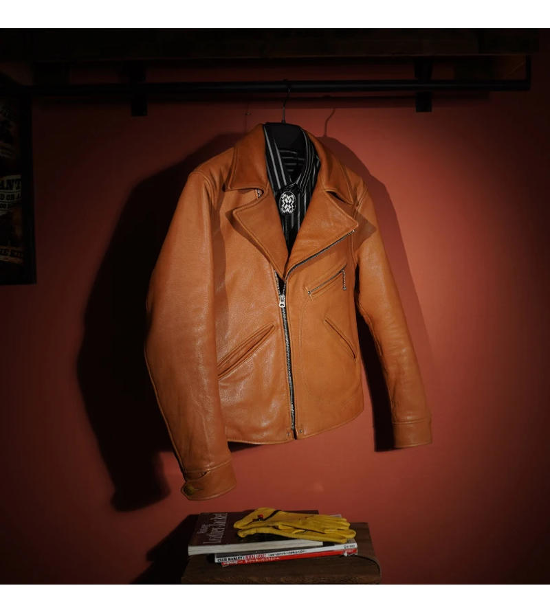 Description Picture 4 of itemReal Deerskin Jackets for Men Genuine Leather Vintage Motorcycle Jacket Men's Coat Diagonal Zipper Soft Natural Leather Clothes