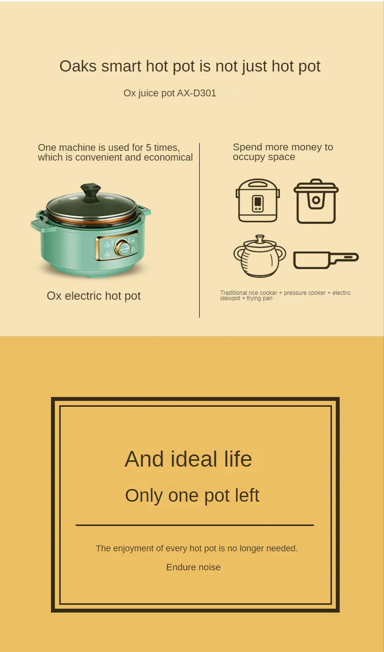 Description Picture 6 of itemElectric Chafing Dish Home Split Type Multicooker Plug in Hotpot Small 3L Electric Pressure Cooker Kitchen Appliances