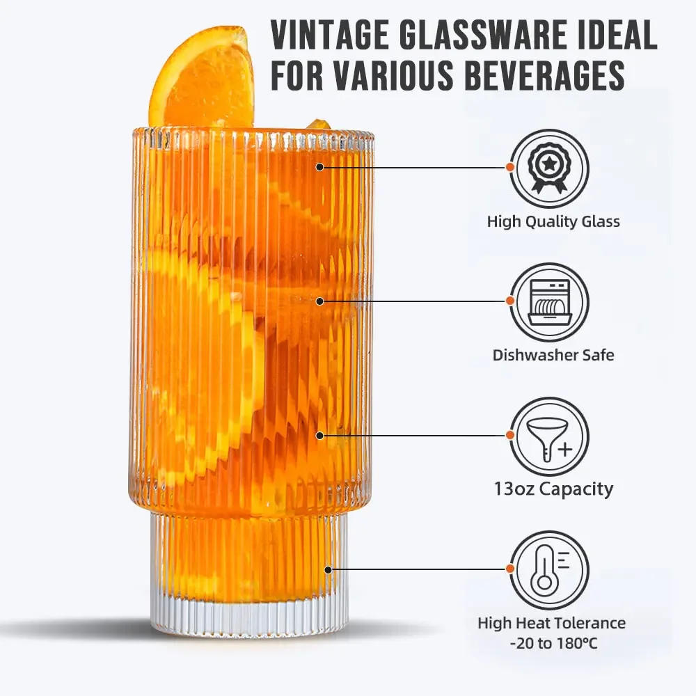 Description Picture 4 of item2pcs Coffee Glass Cups Stackable Glassware Stripe Transparent Drink Mugs for Cocktail Bar Beverage Soda Milk Juice Cup Drinkware