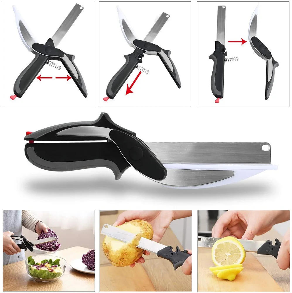 Description Picture 5 of itemDobeli Separable Stainless Steel Barbecue Steak Cutting Shear Household Vegetable Scissors 2 In 1 Multi Kitchen Tool Fruit Knife