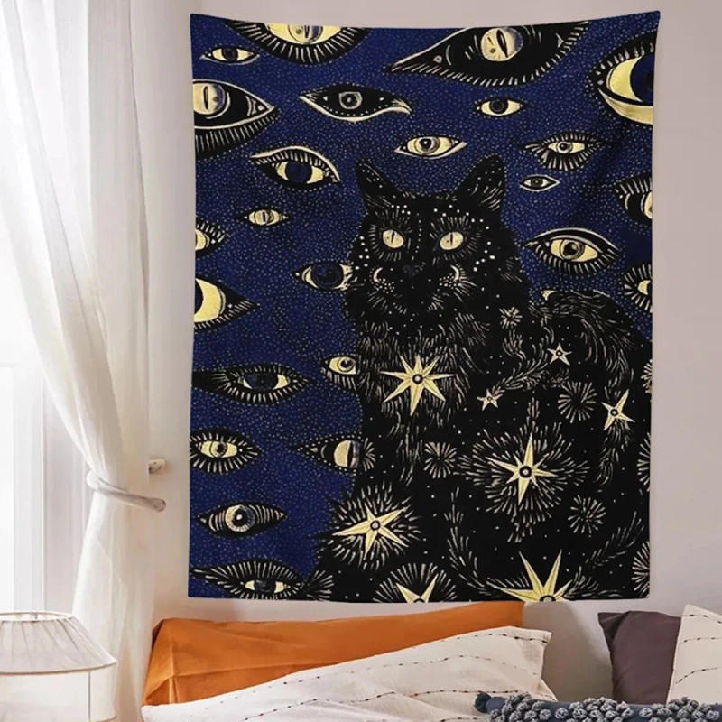 Description Picture 6 of itemCat Coven Tapestry Printed Witchcraft Hippie Wall Hanging Bohemian Wall Tapestry Mandala Wall Art Aesthetic Room Decor Decor