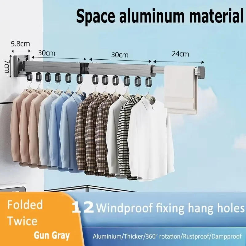 Description Picture 3 of itemSliding Clothes Drying Rack, Aluminum Alloy Folding Drying Rack, Wall-mounted Collapsible Drying Rack, Space Saver Clothes dryer