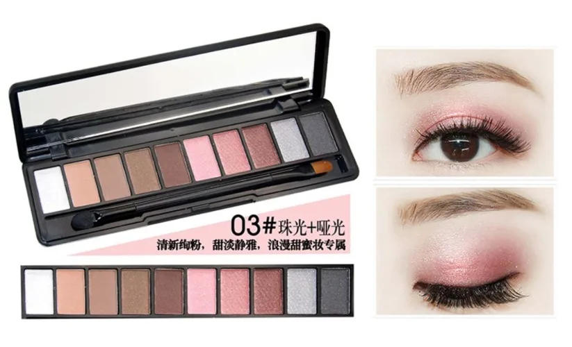 Description Picture 6 of itemFashion Eye Makeup Palette Natural Make Up Light 10 Color Nude Eye Shadow Shimmer Matte Eyeshadow Cosmetics Set with Brush