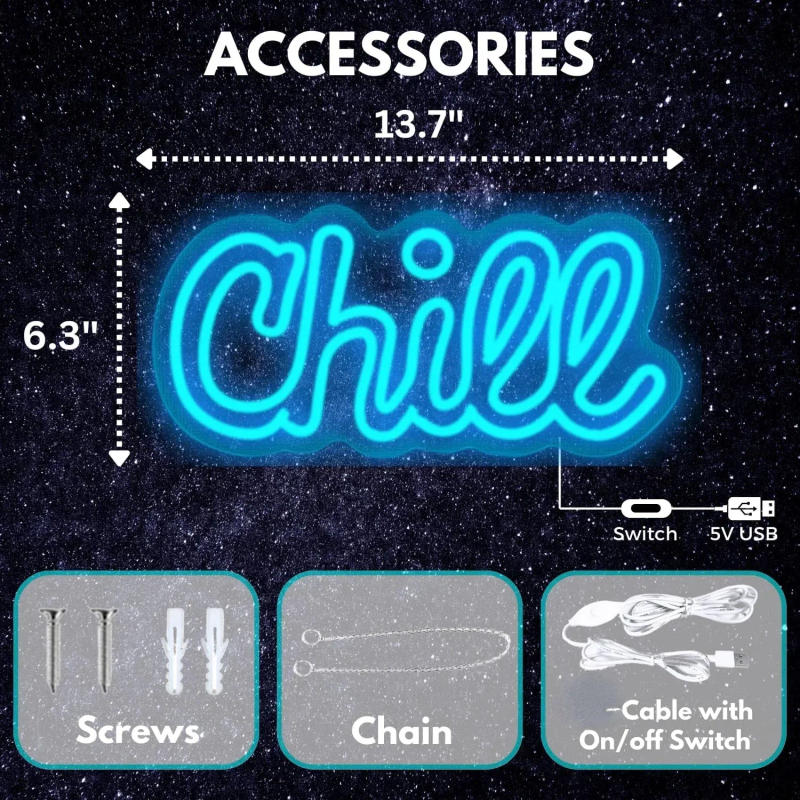 Description Picture 5 of itemChill Neon Sign LED Neon Sign for Bedroom Neon Sign for Wall Decor Neon Light Sign for Man Cave Bathroom Bar Party Club Decor