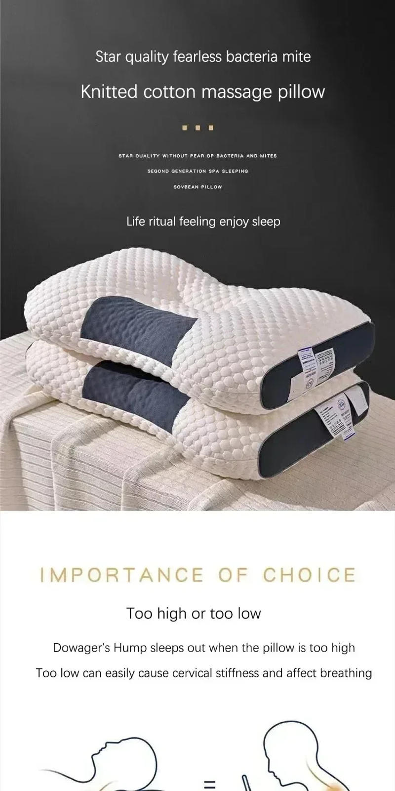 Description Picture 2 of itemCervical Orthopedic Neck Pillow Help Sleep And Protect The Pillow Neck Household Soybean Fiber SPA Massage Pillow For Sleeping