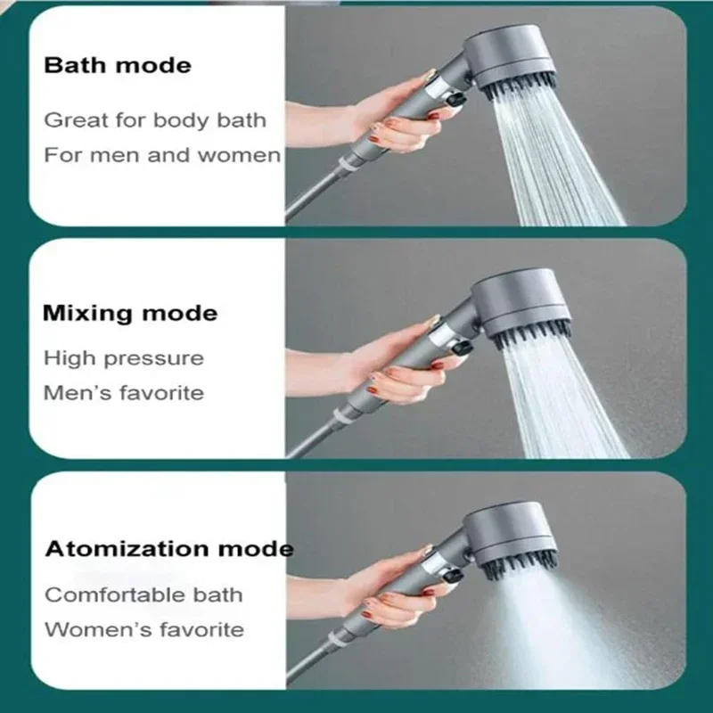 Description Picture 5 of itemHigh Pressure Shower Head Filter Water-saving Shower 4-mode Adjustable Spray with Massage Brush Rain Faucet Bathroom Accessories