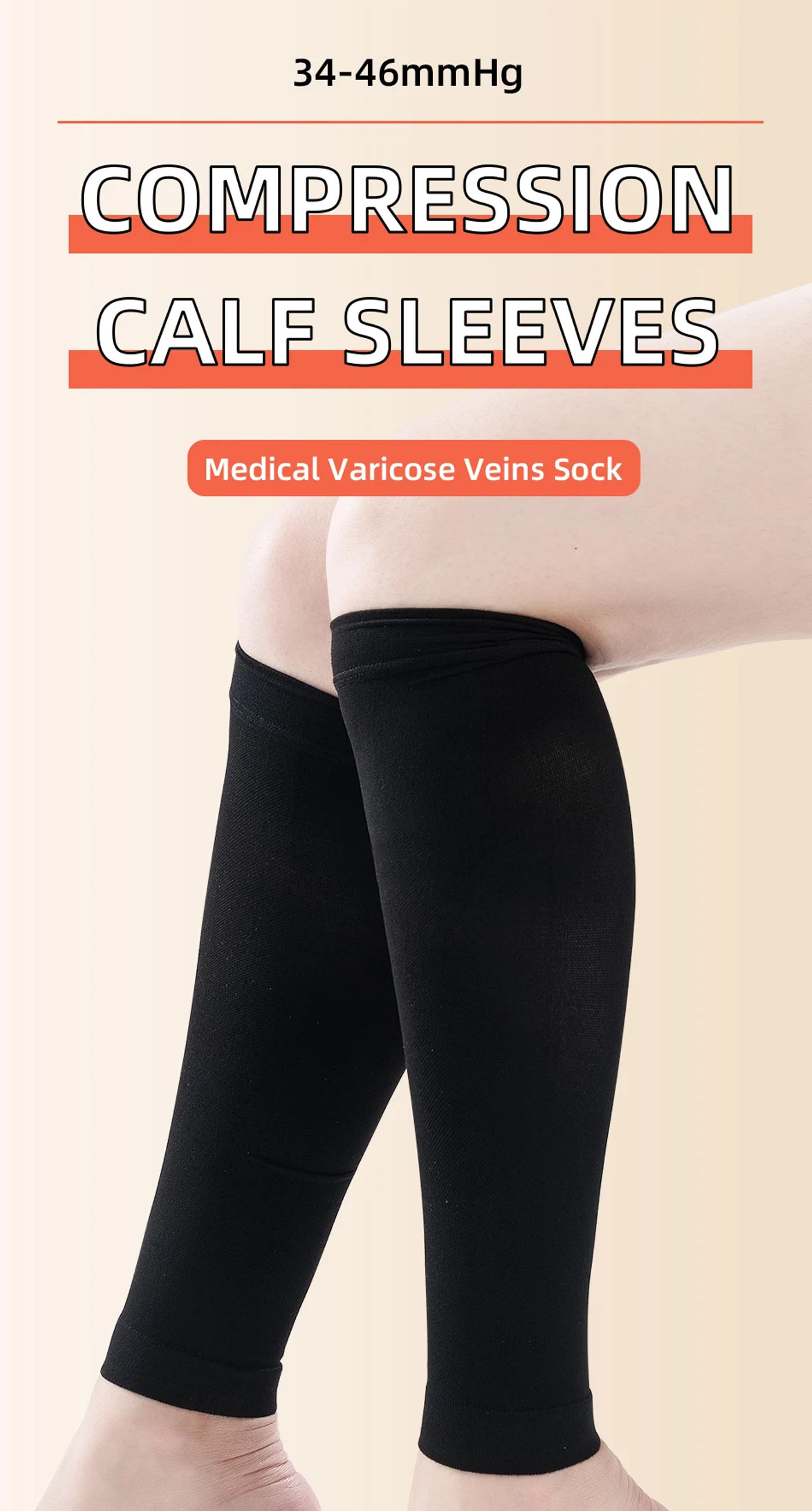 Description Picture 2 of itemLegbeauty 34-46mmHg Varicose Vein Medical Stockings Circulation Fatigue Relief Leg Warmer Class 3 Compression Calf Sleeve Socks
