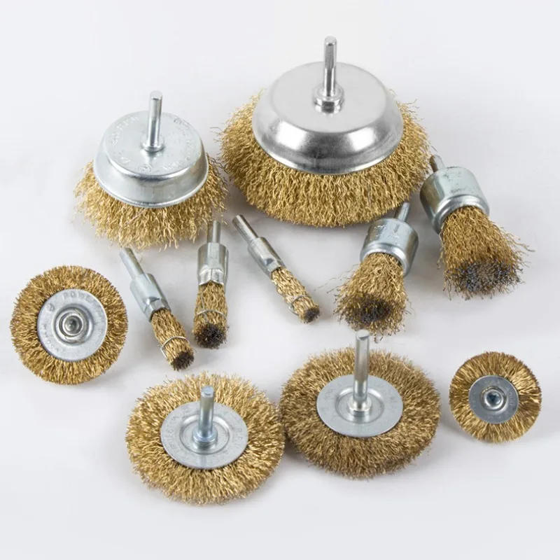 Description Picture 2 of item2023 new 50mm/60mm/75mm Steel Wire Brush Brass Plated Wheels Brushes Drill Rotary Tools Metal Rust Removal Polishing Brush