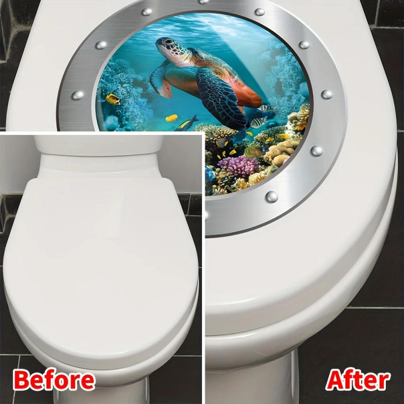 Description Picture 2 of itemSea World 3D Turtle Toilet Stickes Self-Adhesive Removable Bathroom Wall Stickers Waterproof Toilet Lid WC Decal Home Decoration