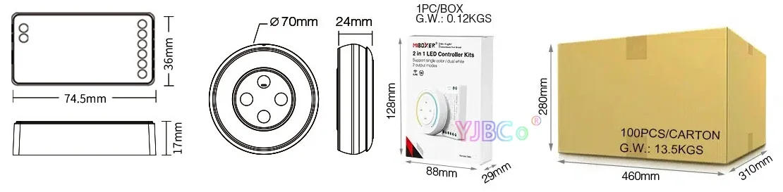 Description Picture 3 of itemMiboxer (monochrome/Dual White) 2 in 1 2.4G Sunrise Remote (RGB/RGBW/RGB+CCT) 3 in 1 Rainbow dimmer Switch LED light Controller