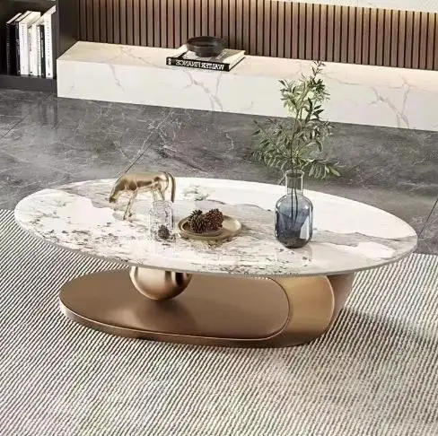 Description Picture 2 of itemModern Marble Effect Coffee Tables Luxury Legs Metal Nordic Oval Side Table White Premium Table Basses De Salon Home Furniture