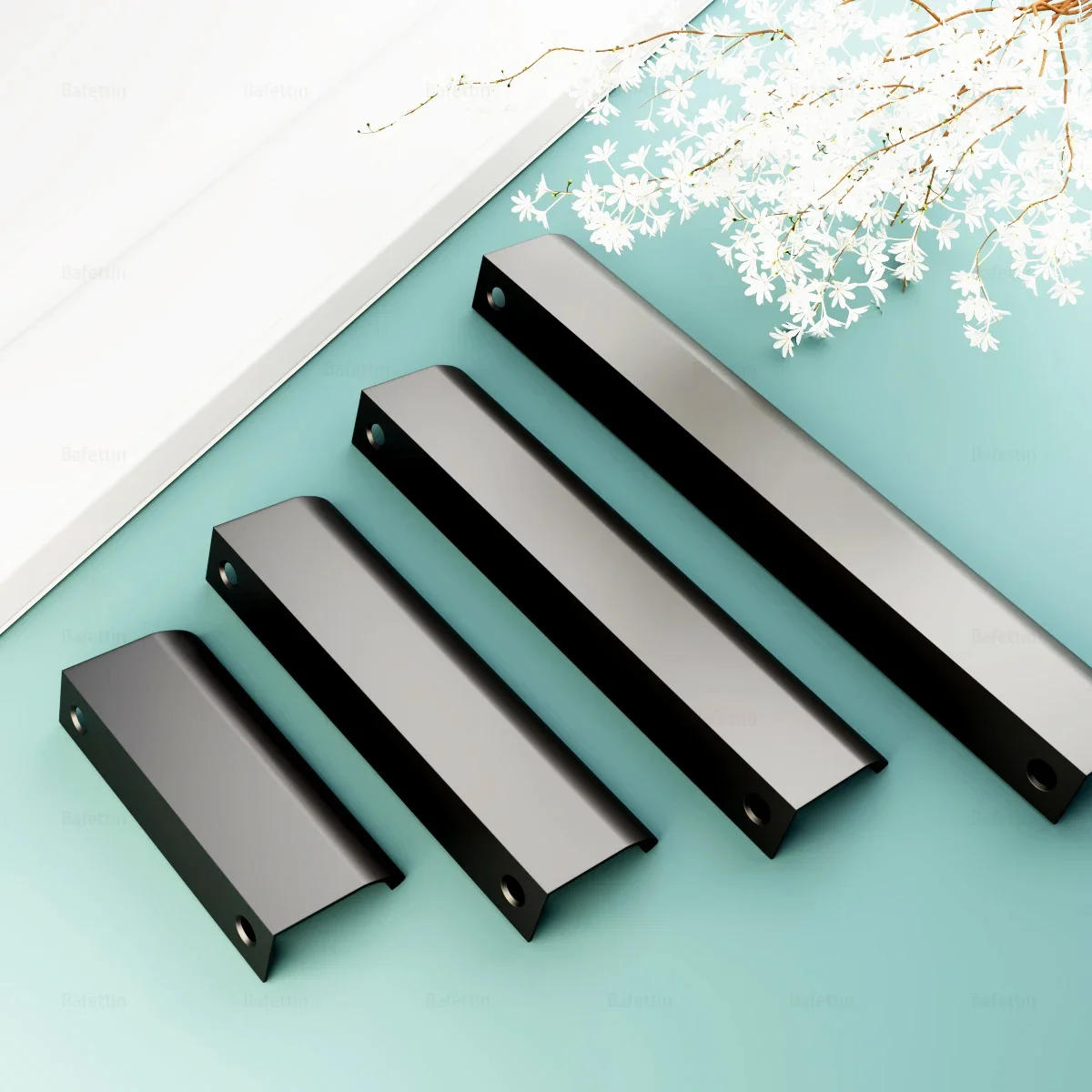 Description Picture 4 of itemAluminum Alloy Kitchen Cupboard Pulls Black Gold Hidden Cabinet Handles Drawer Knobs Bedroom Door Furniture Handle