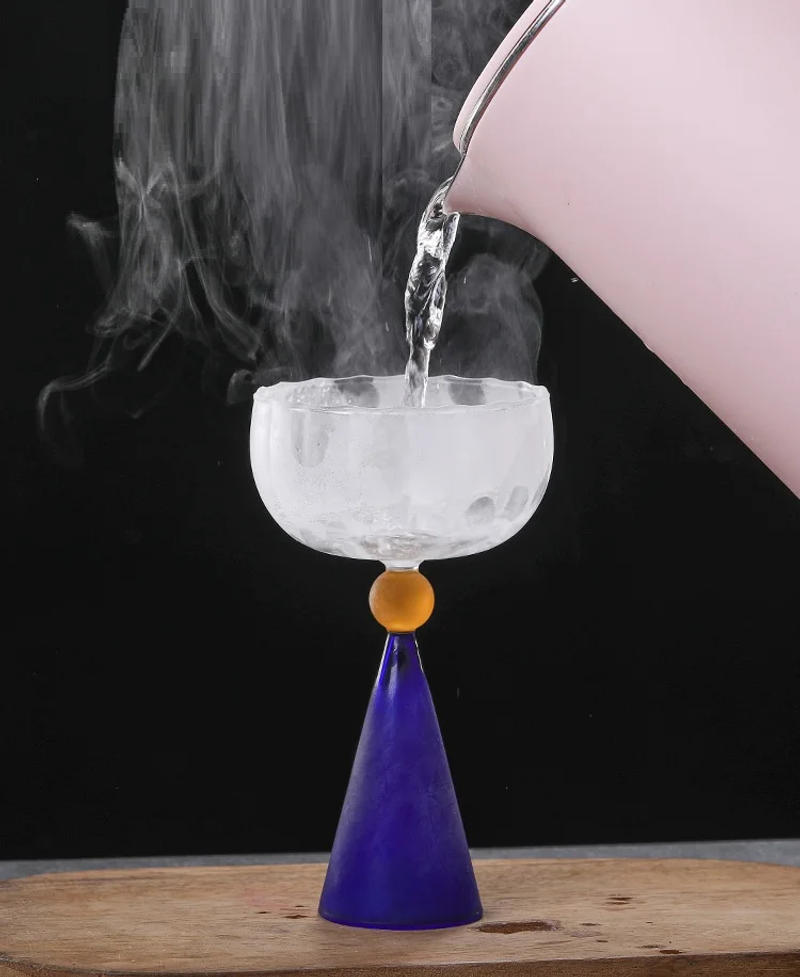 Description Picture 4 of item250ml Elegant Champagne Coupes Nordic Inner Ripple Wine Glasses With Ball Stemmed Goblet Cup Blue Amber Base Cup 1 Piece