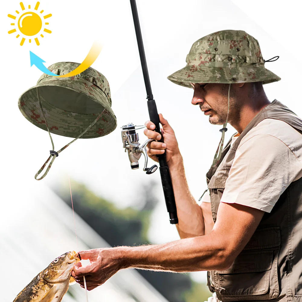 Description Picture 5 of itemTactical Fishing Boonie Hats Camouflage Panama Cap Hunting Shooting Outdoor Camping Sun Protection Folding Fisherman Bucket Hat