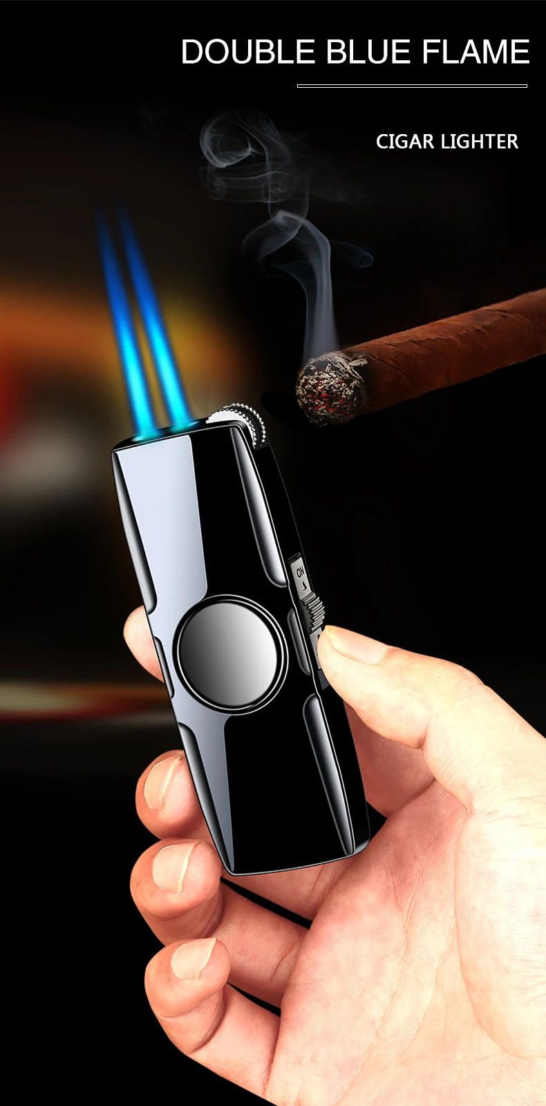 Description Picture 5 of itemMetal Fidget Spinner Cool Lighter Windproof Blue Flame Nozzles Turbo Torch Jet Lighter Gas Butane Cigar Cigarette Spray Gun 2021