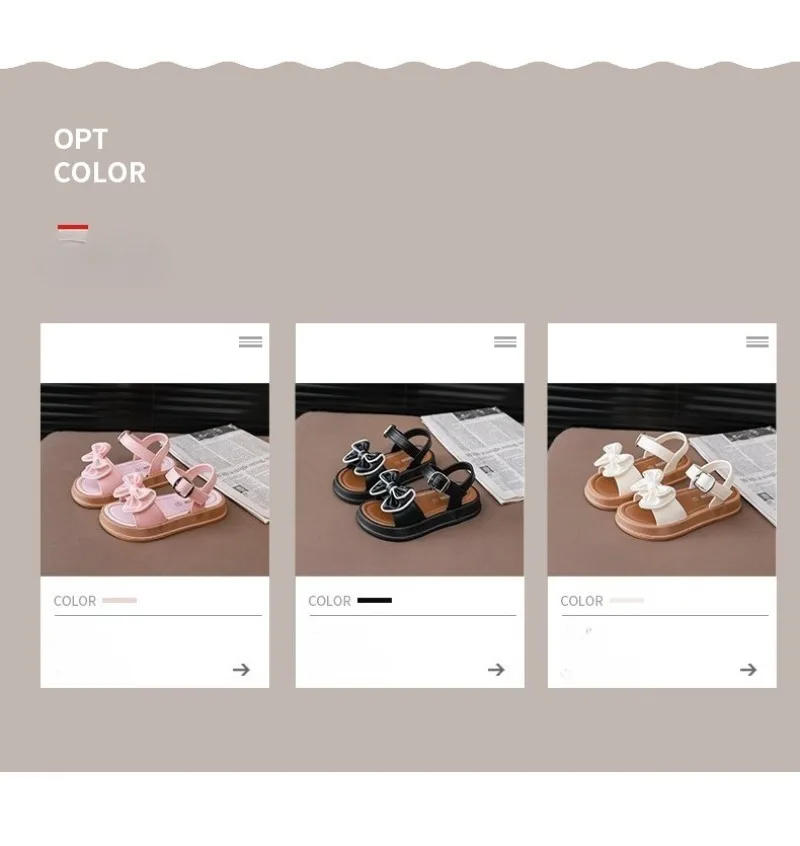 Description Picture 5 of item2-12Y Girls' Sandals 2025 Summer New Children's Fashionable Bow Princess Shoes for Students Outdoor Wearing Versatile Sandals
