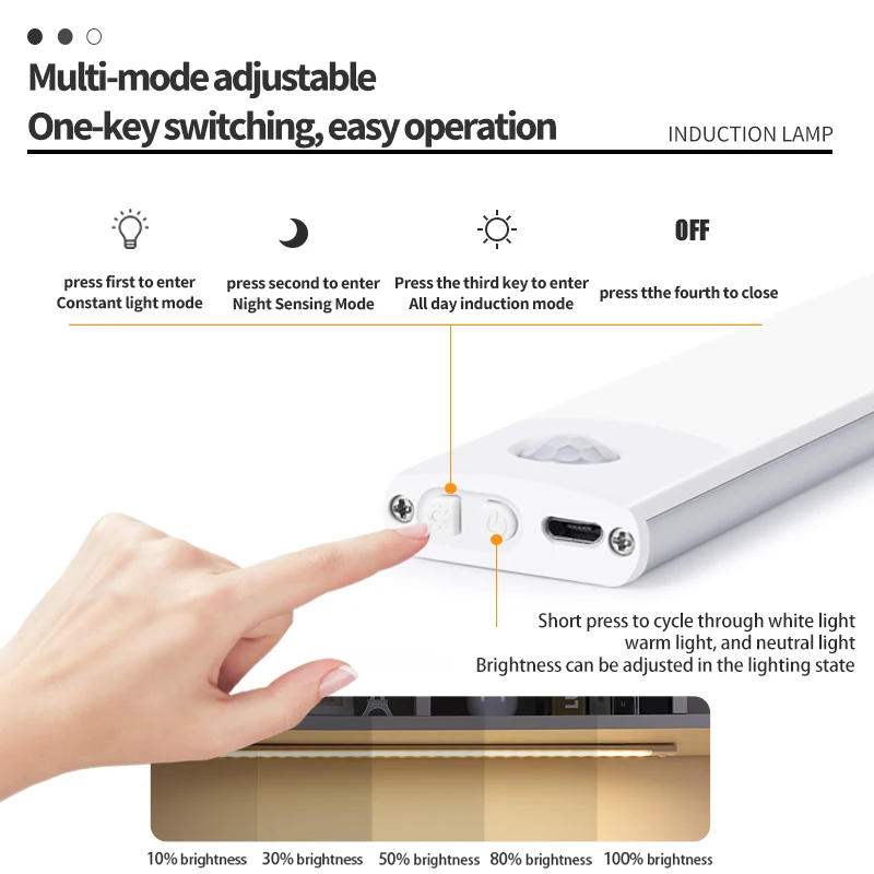 Description Picture 4 of item3 in 1 Under Cabinet Lights LED Motion Sensor Light for Cupboard Bedroom Wardrobe Closet Indoor Night Light 10/20/30/40/60cm