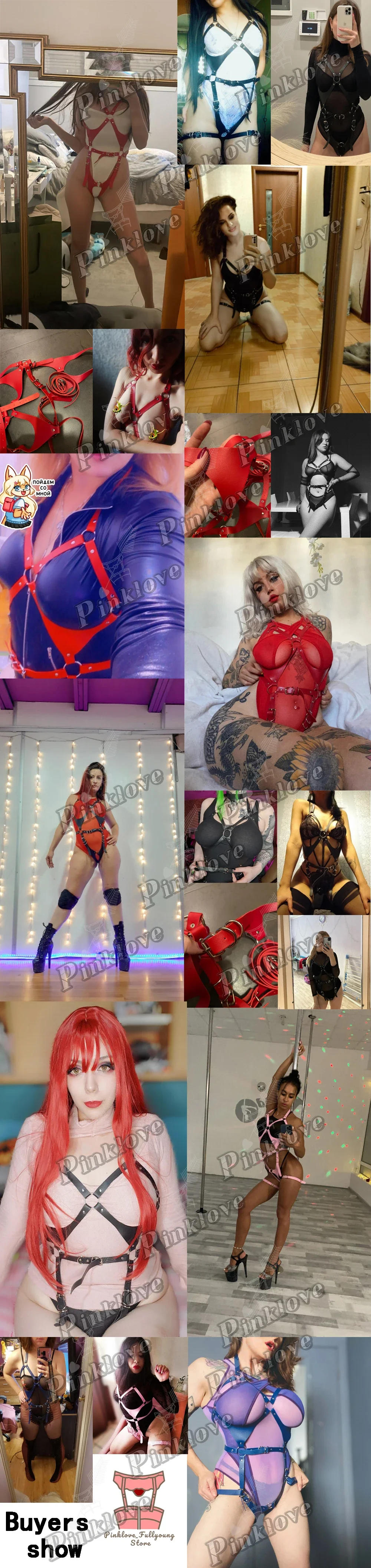 Description Picture 2 of itemErotic Leather Lingerie Sexy Garter Women's Intimate Harness Body Fetish Rave Stocking Belts Goth Clothes Halter Underwear