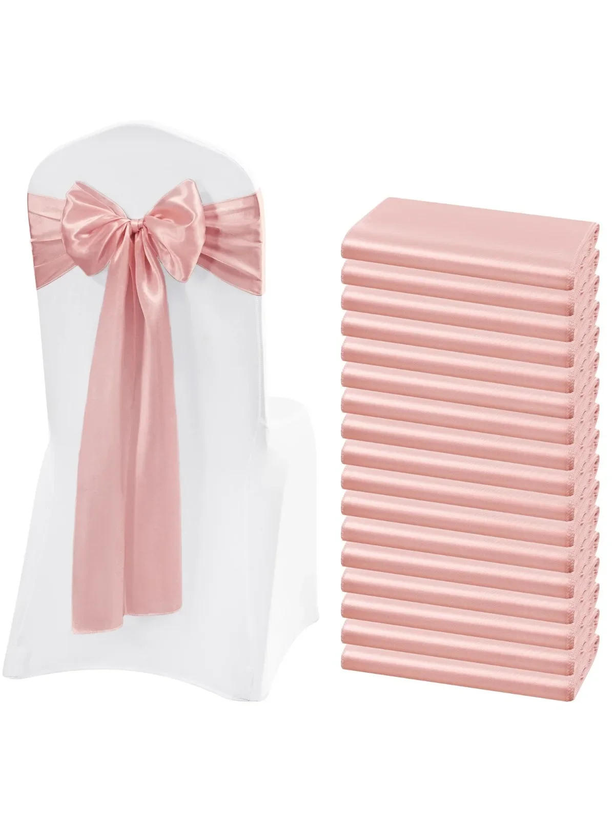 Description Picture 5 of item10/50PCS 17x275cm Satin Chair Sashes Rose Gold Bows Chair Cover Ribbons for Wedding Banquet Party Baby Shower Event Decorations