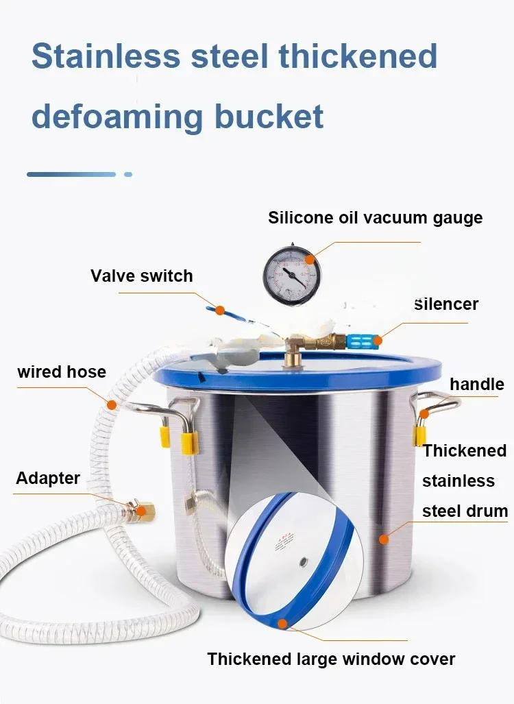 Description Picture 4 of itemStainless steel pump bucket 1.5L 18L AB glue epoxy resin silicone gypsum vacuum degassing chamber defoaming bar