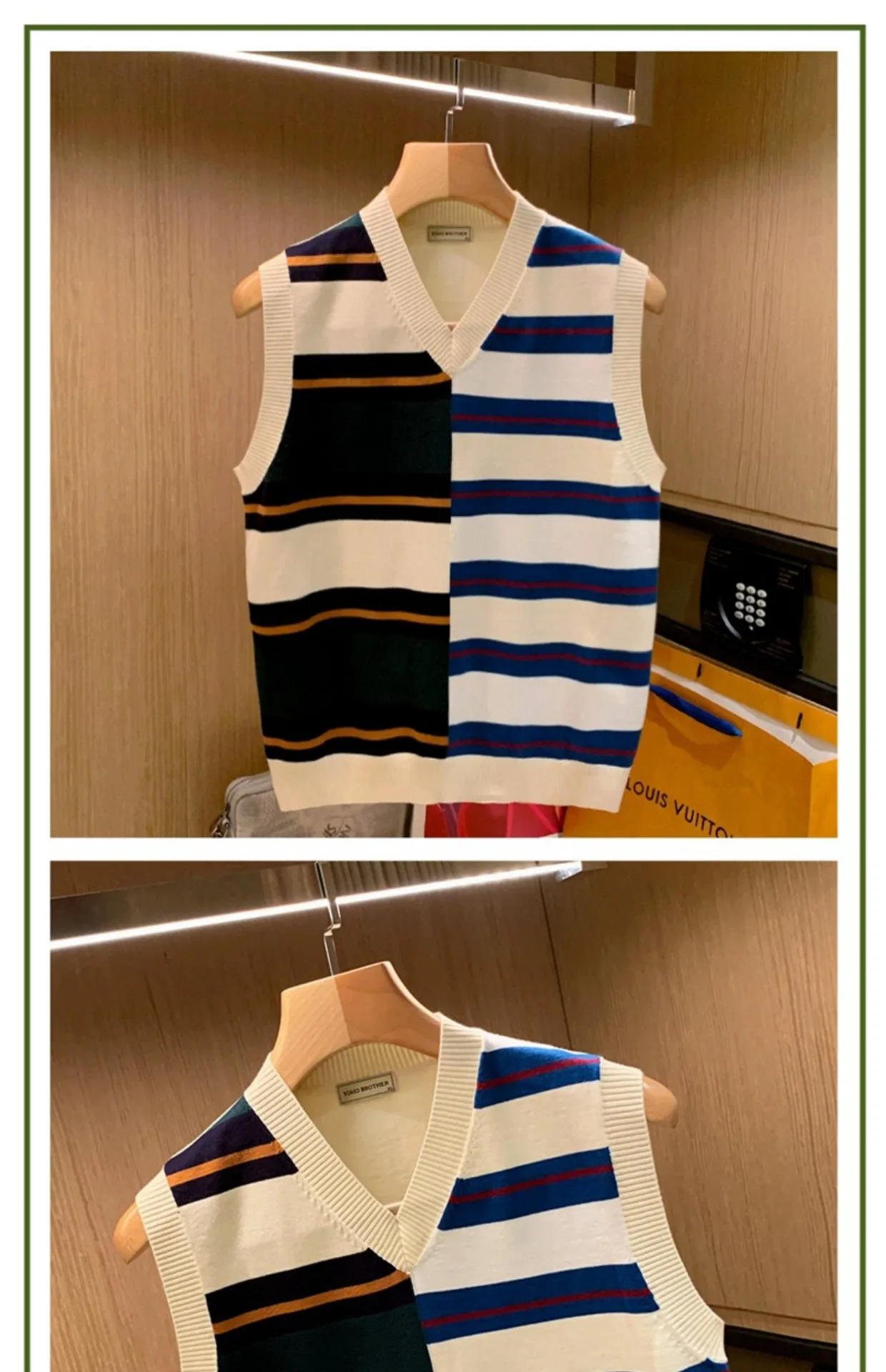 Description Picture 5 of itemMen Sweater Vest Patchwork Casual Sleeveless Knit Sweaters Male Loose V-neck All-match Korean Preppy Style Streetwear W462