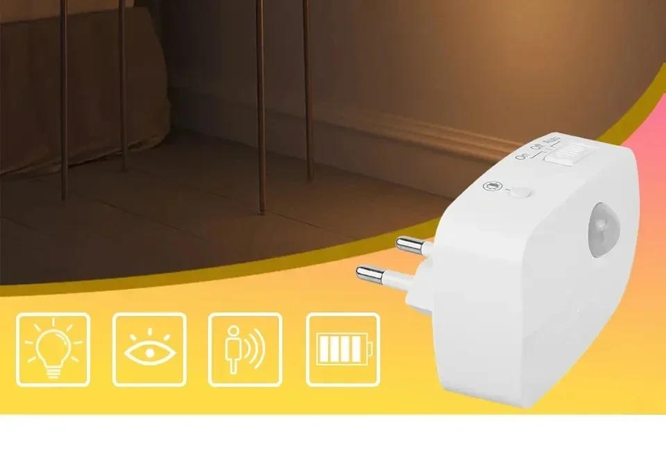 Description Picture 3 of itemLED Night Light Motion Sensor EU US Plug Lamp Nightlights For Children Bedroom Decoration Hallway Stairs WC Bedside Night Lamp