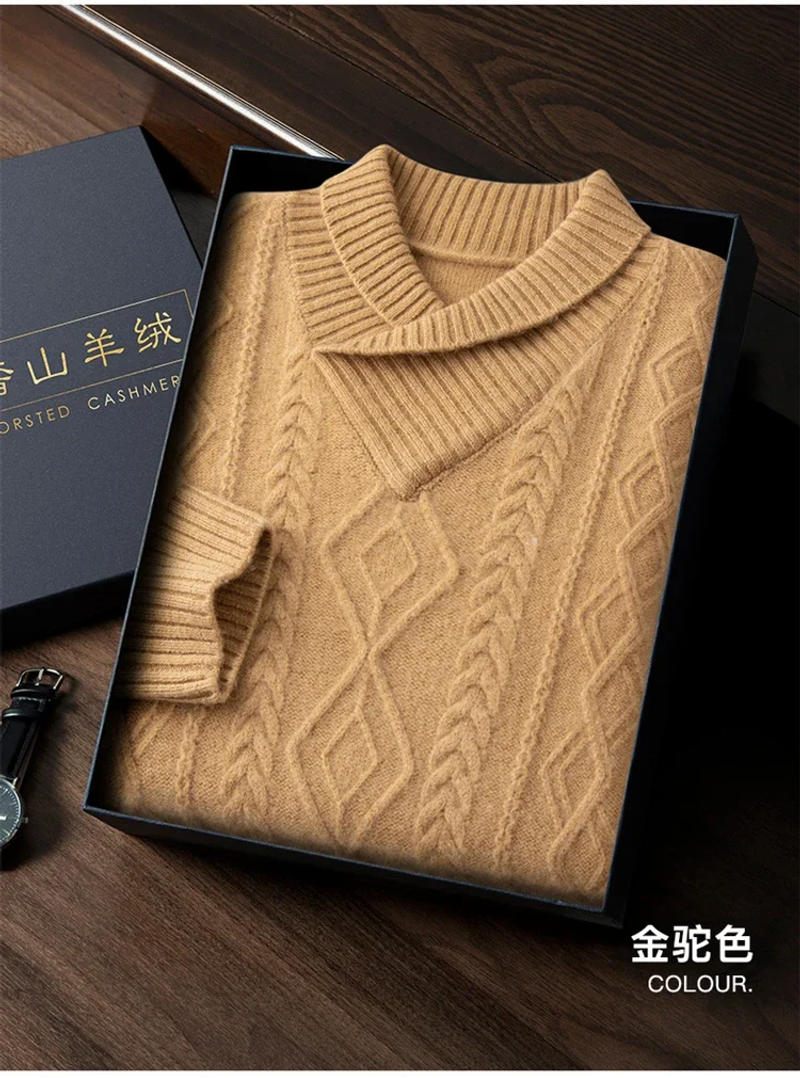 Description Picture 5 of itemHigh-end Green Fruit Collar 100% Pure Cashmere Sweater For Men's Clothing V-Neck Loose Fitting and Thickened Knit Shirt