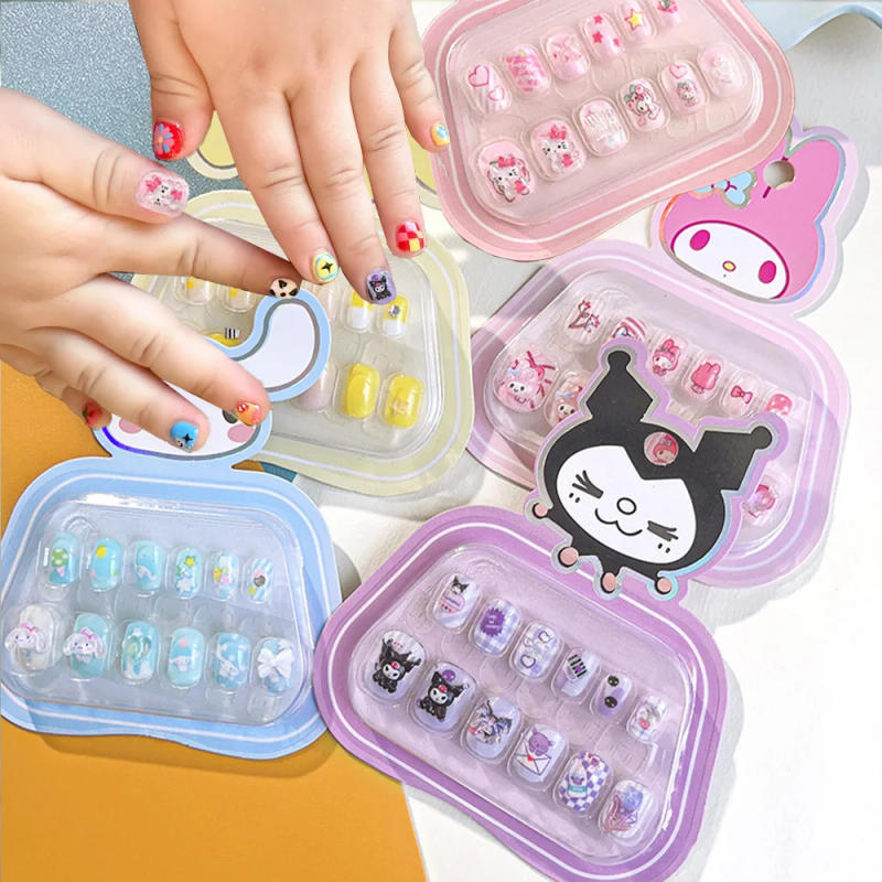 Description Picture 5 of item12pcs Kids 3D Stereo Sanrio Fake Nails Patch Sweet Girls Cute Cartoon Hello Kitty press on nails Kuromi Child Wearable FalseNail